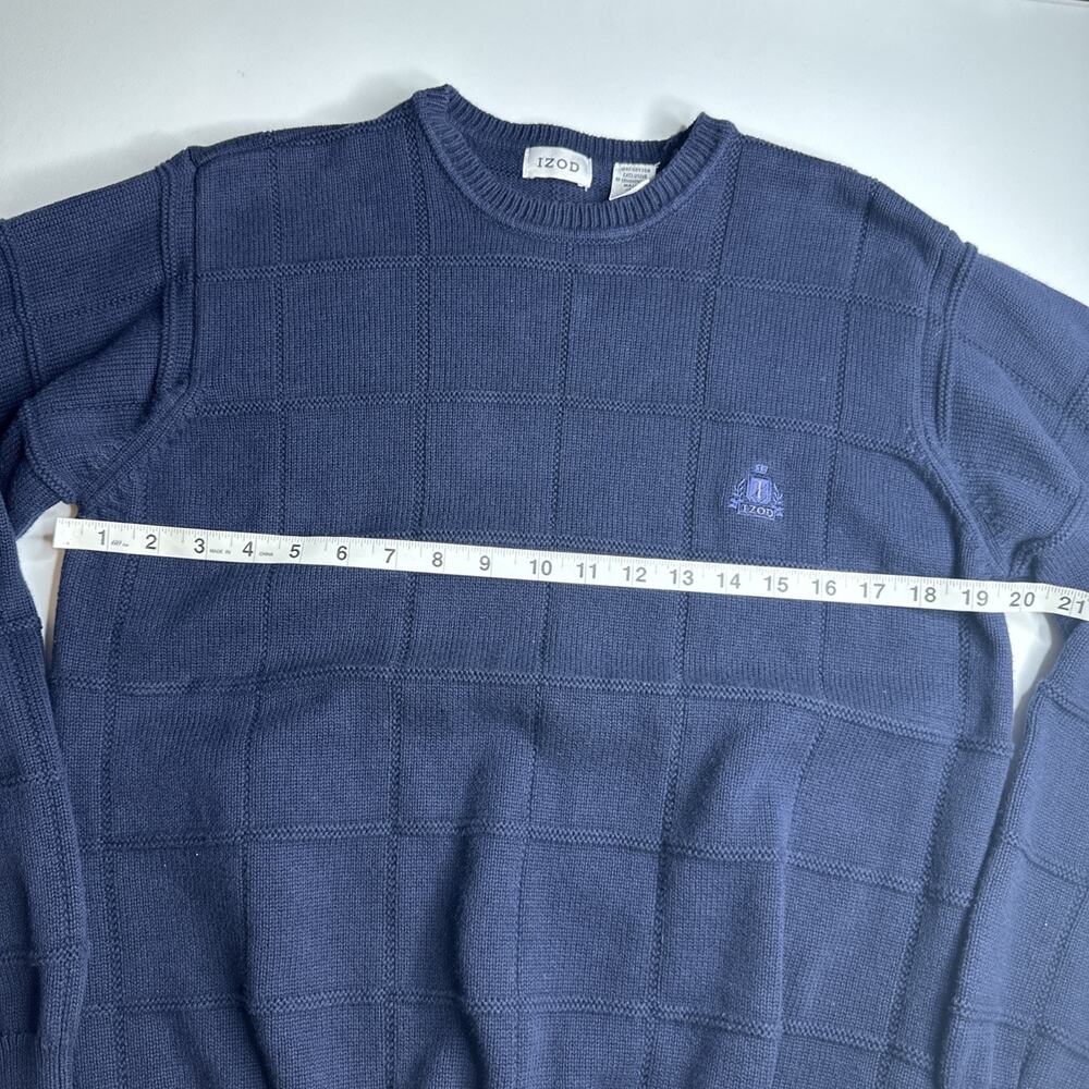 Vintage IZOD Sweater Mens Medium Navy Blue Textured Knit Crewneck Fisherman 90s - Picture 7 of 9